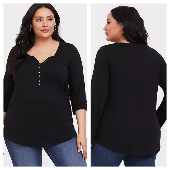 Torrid Black Henley Long Sleeve Tee Button 3